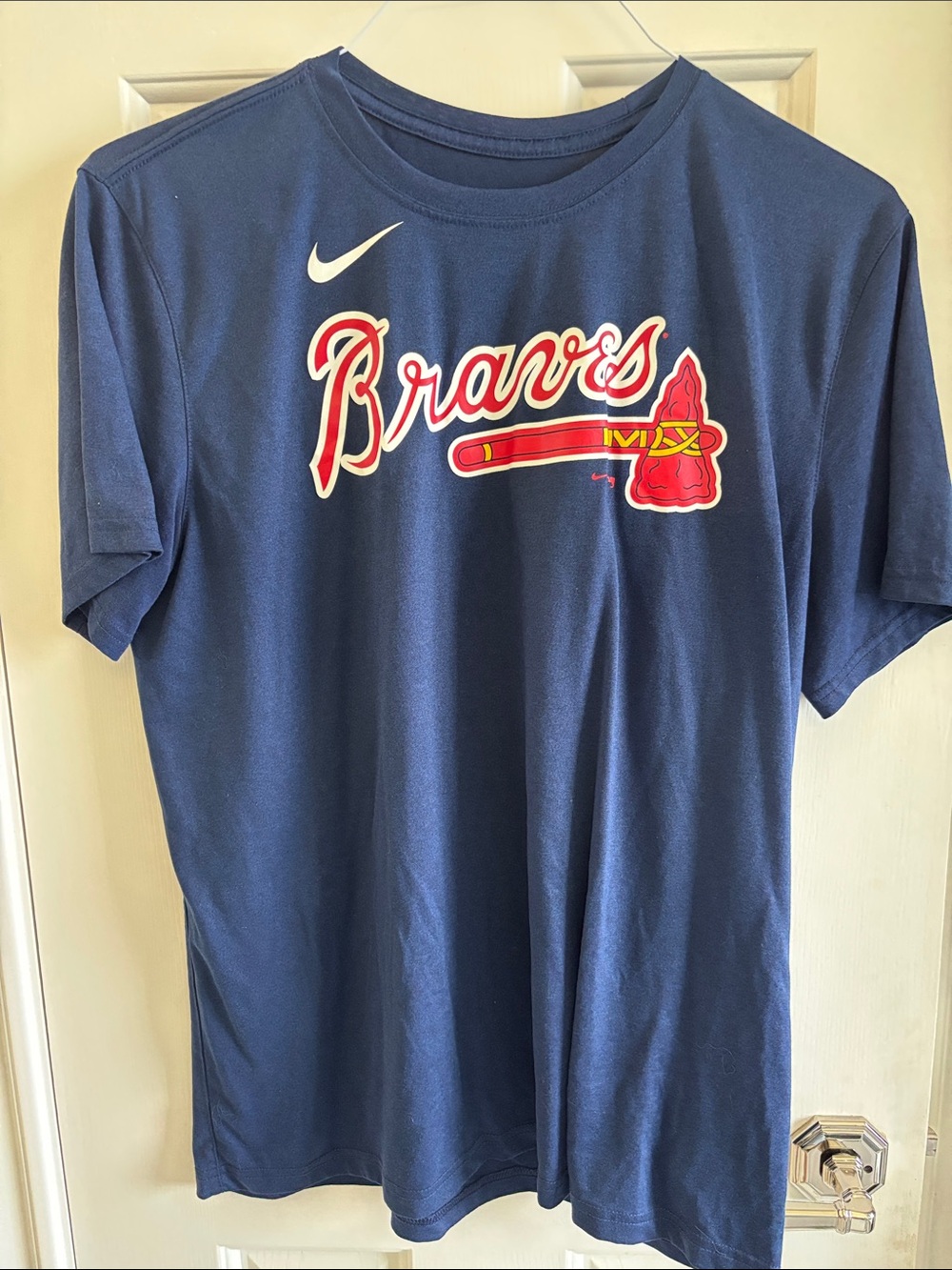 Nike Navy Braves Short-Sleeve Tee with Red & White Logo